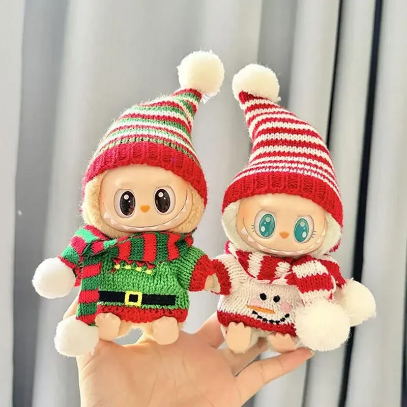 For 17 cm labubu/mokoko keychain Labubu clothes pendant Labubu baby clothes Christmas snowman pointed hat set