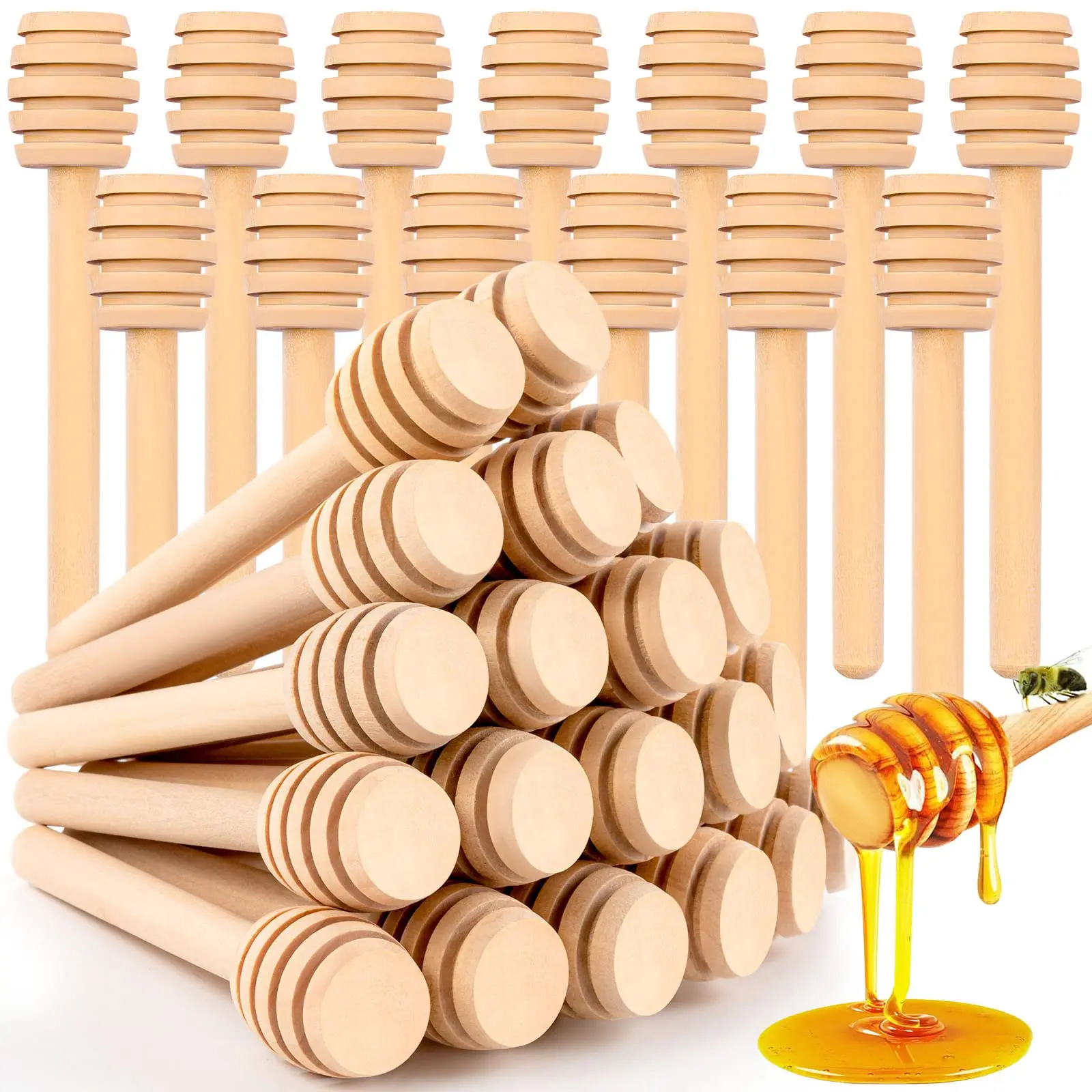 

100pcs 8cm Mini Wooden Honey Stir Bar Small Wood Dipper Stick Mixing Spoon Drizzler Honey Stirrer Drizzle Jar Dispenser Server