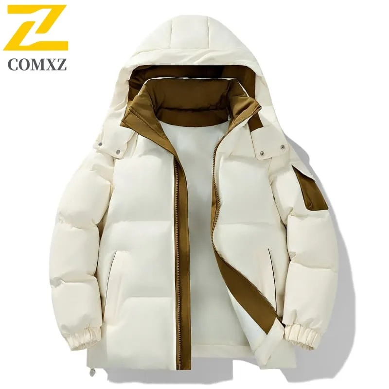 ​Men Thermal Cotton Jacke Winter Fashion Windproof Waterproof Solid Color American Style Casual Parka Multi-Pocket Outdoor Coat​