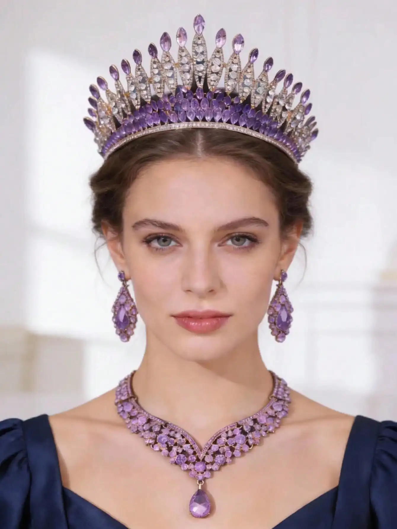 

Luxury Crystal Crown Necklace Earring Set Rhinestone Bridal Jewelry Set Bridal Wedding Hair Accessories Jewelry Crown Tiara Set