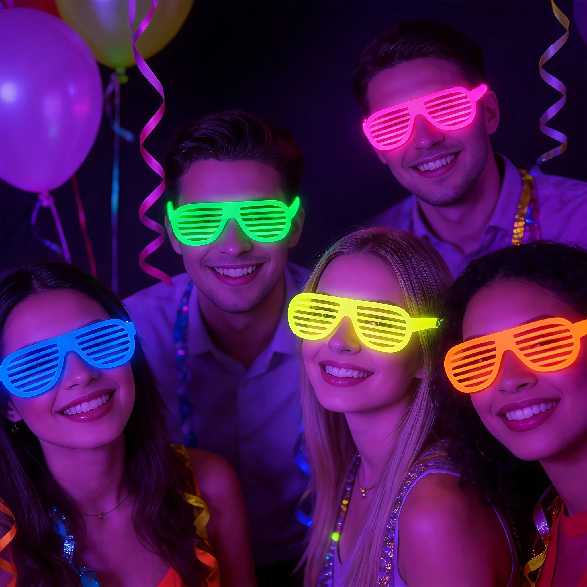 10 Stück im Dunkeln leuchtende fluoreszierende Brillen, bunte leuchtende Partybrillen für Neon-Geburtstagsdekoration, zufällige Farbe – Detail 5
