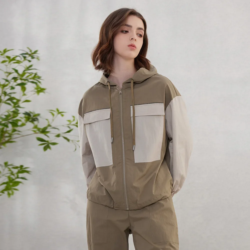 

Pop K1715L бутик контрастного цвета с карманами и длинными рукавами на молнии для женской одежды толстовки женские толстовки женские