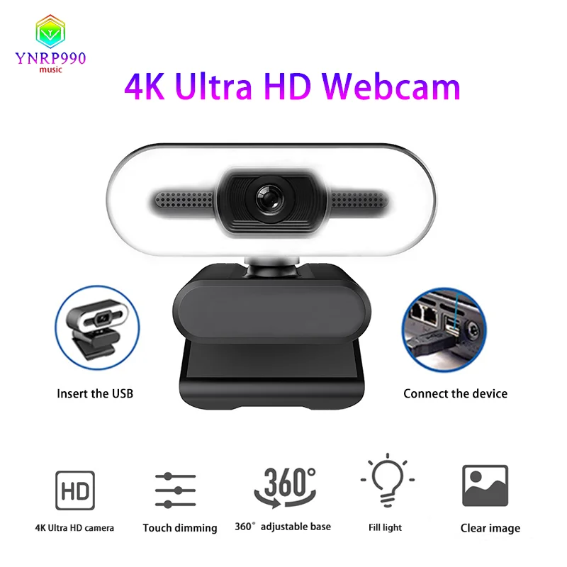 1080P Webcam With Microphone 4K Ultra-Clear USB For Desktop PC Camera Broadcast Video Calling Conference Work Fill Light Web Cam