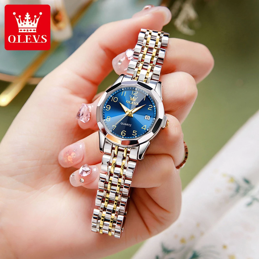 OLEVS 9970 Fashion Quartz Watch Gift Stainless Steel Watchband Round-dial Wristwatch Calendar