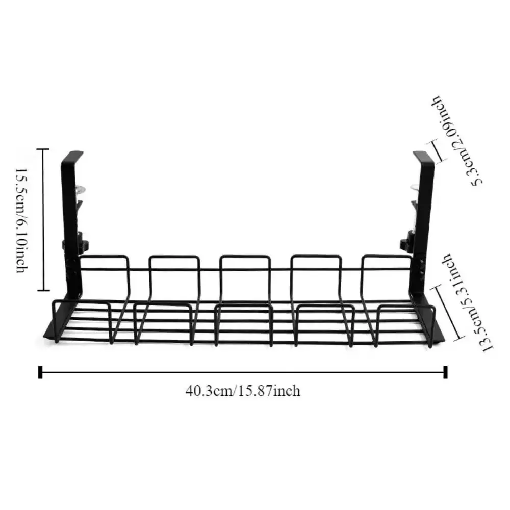 No Punching Under Table Storage Rack Sturdy Adjustable Clamps Metal Cable Management Tray Hanging Shelf Space Saving