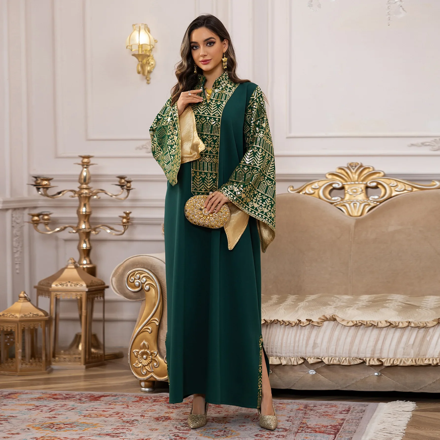 Eid Mubarak Djellaba Donne Paillettes Maxi Vestito Musulmano Abaya Turchia Caftano Ramadan Islam Golfo Jalabiya Caftano Femme Musulmane Robe