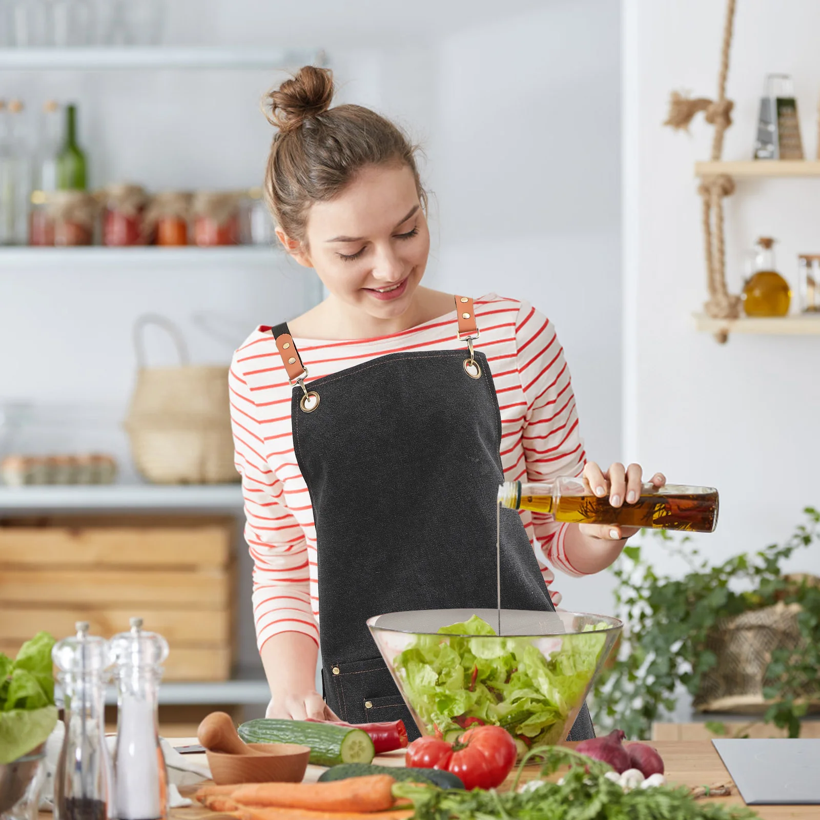 

2 Pockets Canvas Apron for Men Women Bartender Hair Stylist Cross Back Design Kitchen Cooking Grill Painting Craft Use