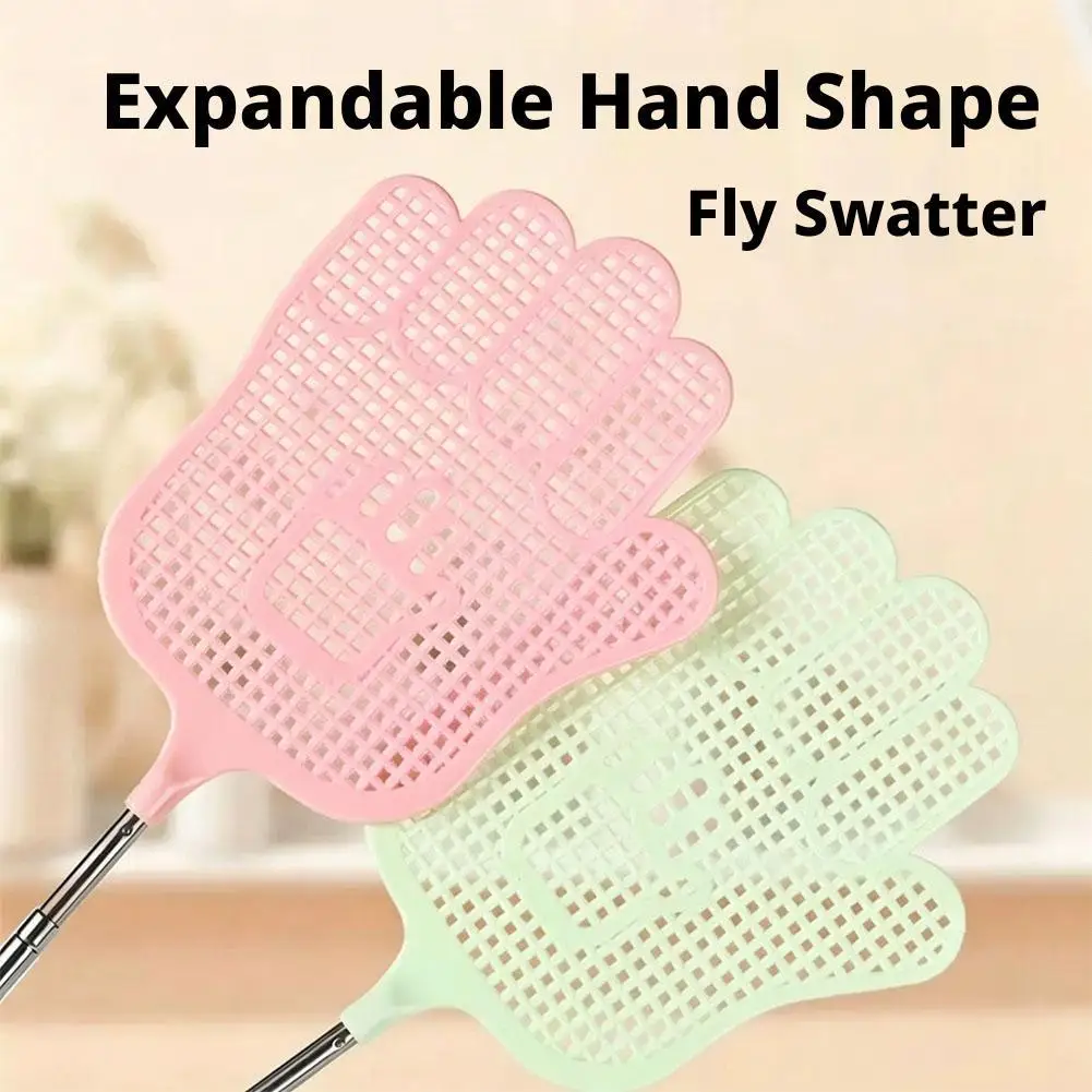 Telescopic Fly Swatter Stainless Steel Fly Summer Mosquito Swatter With Plastic Cartoon Hand Shape Fly Killer For Home Garden