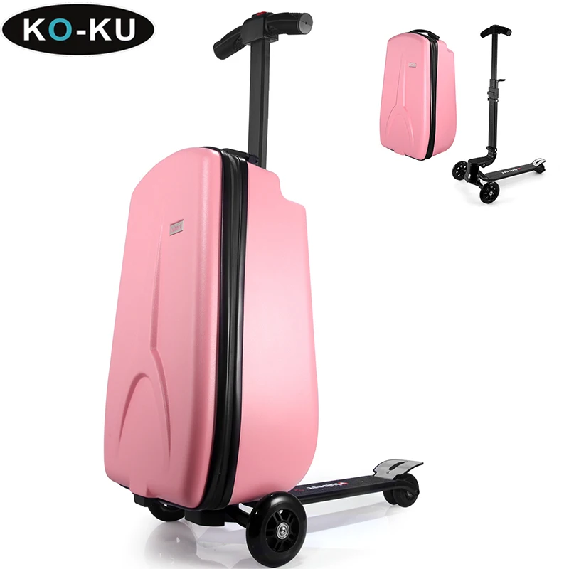 KO-KU Foldable Scooter Suitcase 4-15 Years Old Children Riding Large Capacity Suitcase on Wheels 18Inch Carry-on Trolley Case