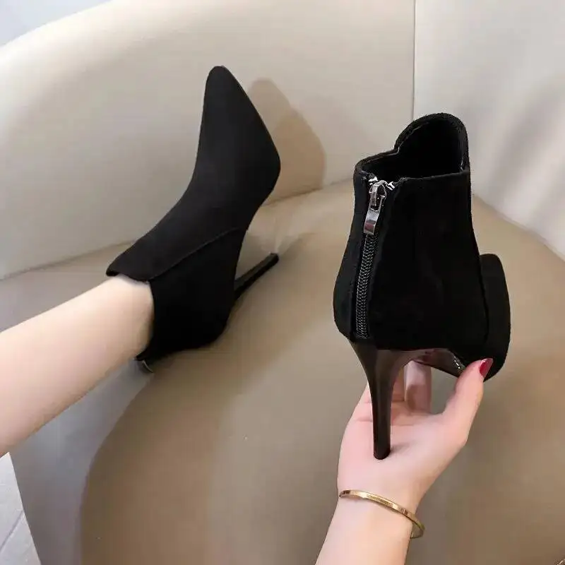 

Ankle Boots 2025 Winter Thin-heeled Pointed Toe Short Booties Women's Office Shoes