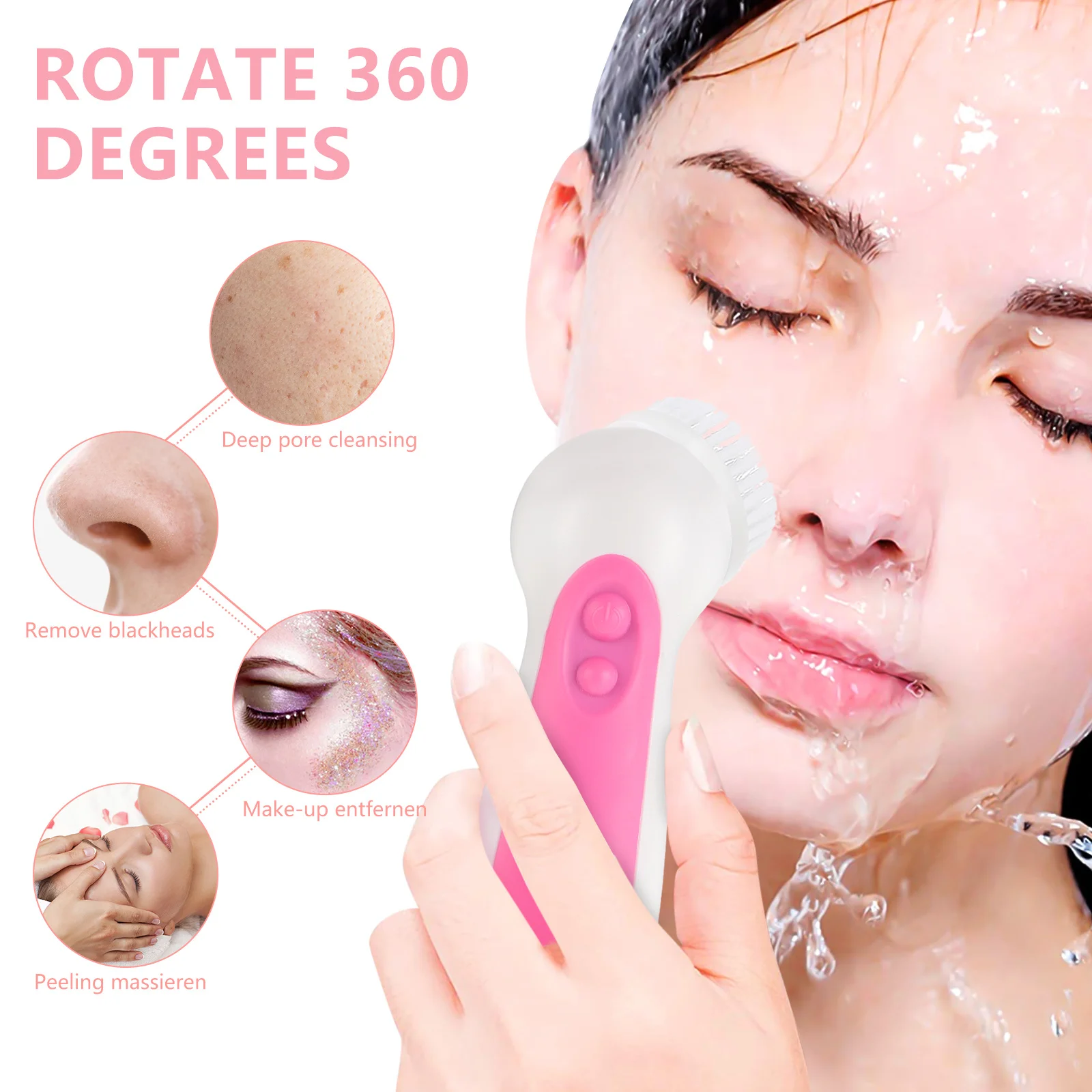 Women Electric Face Cleaner Waterproof With 360° Rotating Heads Facial Brush For Deep Cleansing Exfoliation Pore Cleaning