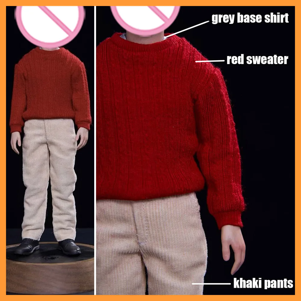 wonderworld-1-6-homme-soldat-magique-garcon-decontracte-3-pieces-ensemble-rouge-tricote-pull-gris-base-chemise-kaki-pantalon-pour-12-figurine-bricolage