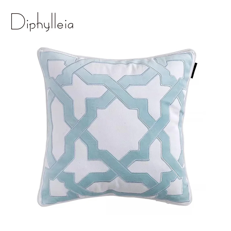Diphylleia Applique Cushion Cover American Retro Geometric Cut Velvet Embroidery Sofa Throw Pillowcase Metropolitan Light Luxury