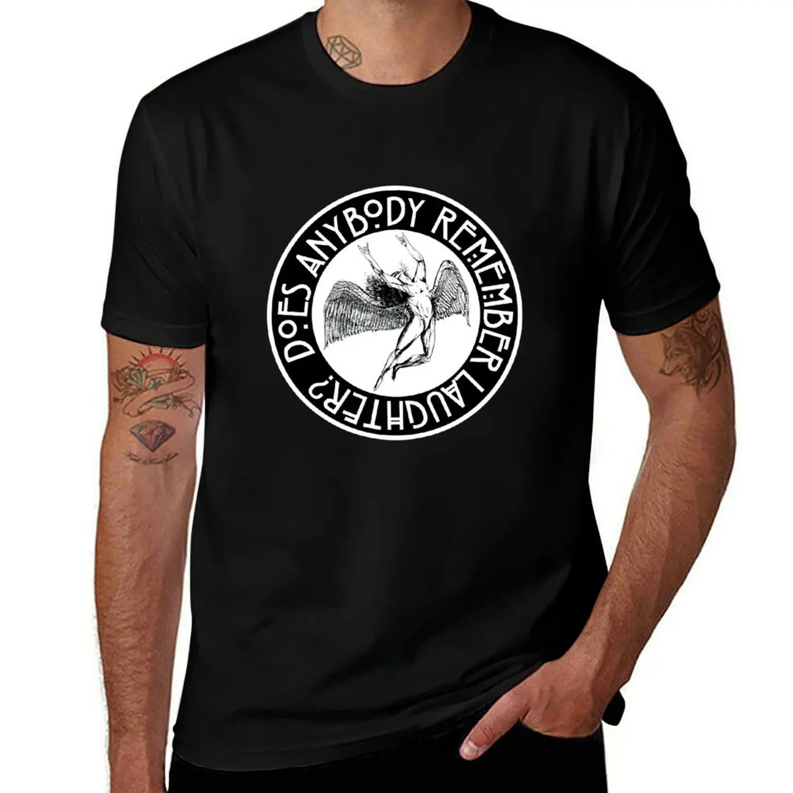 

THE ICARUS SYNDROME - laughter black and white T-Shirt anime figures Anime t-shirt custom t shirt mens t shirts top quality