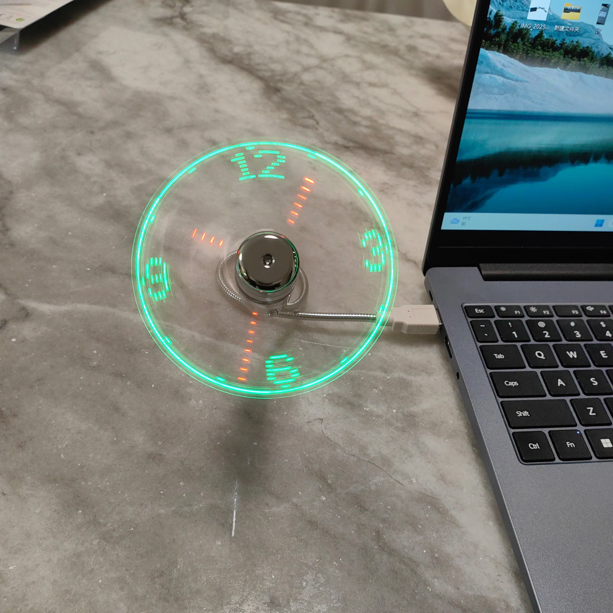 Portable Clock Fan RGB LED Night light 5V USB Hand Fan Real Time Temperature Display Metal Mini Fan for PC Laptop Desktop Cooler