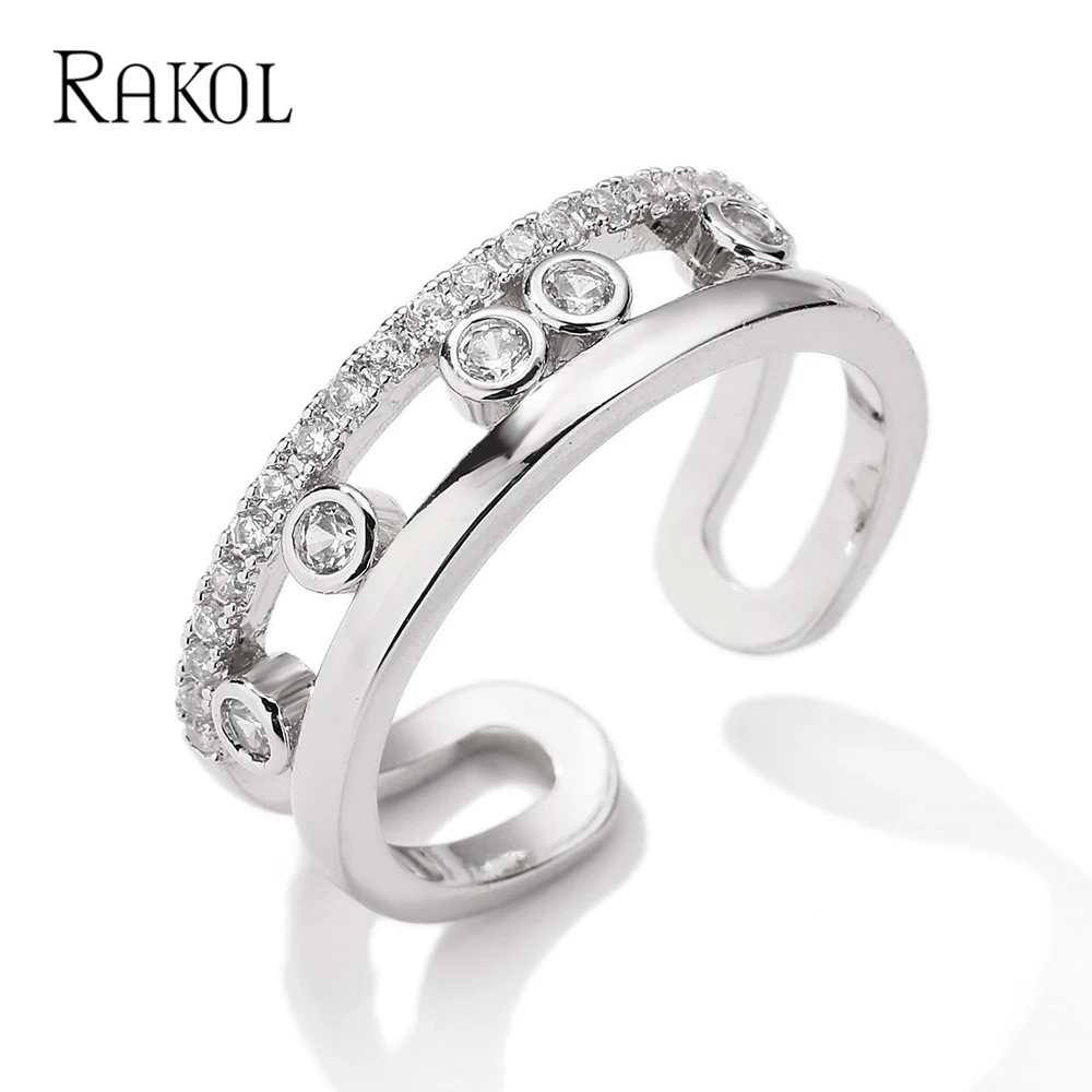 RAKOL Fashion Multipoint doppio strato anelli aperti per le donne INS Trendy Cubic Zirconia anello regolabile gioielli per feste