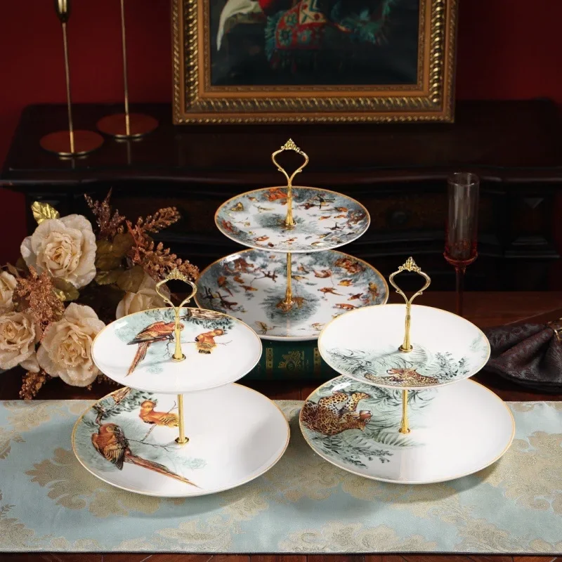 European Style High Grade Exquisite Ceramic Creative Cake Stand Dried Fruit Tray Afternoon Tea Dim sum Fruit Serving Tray