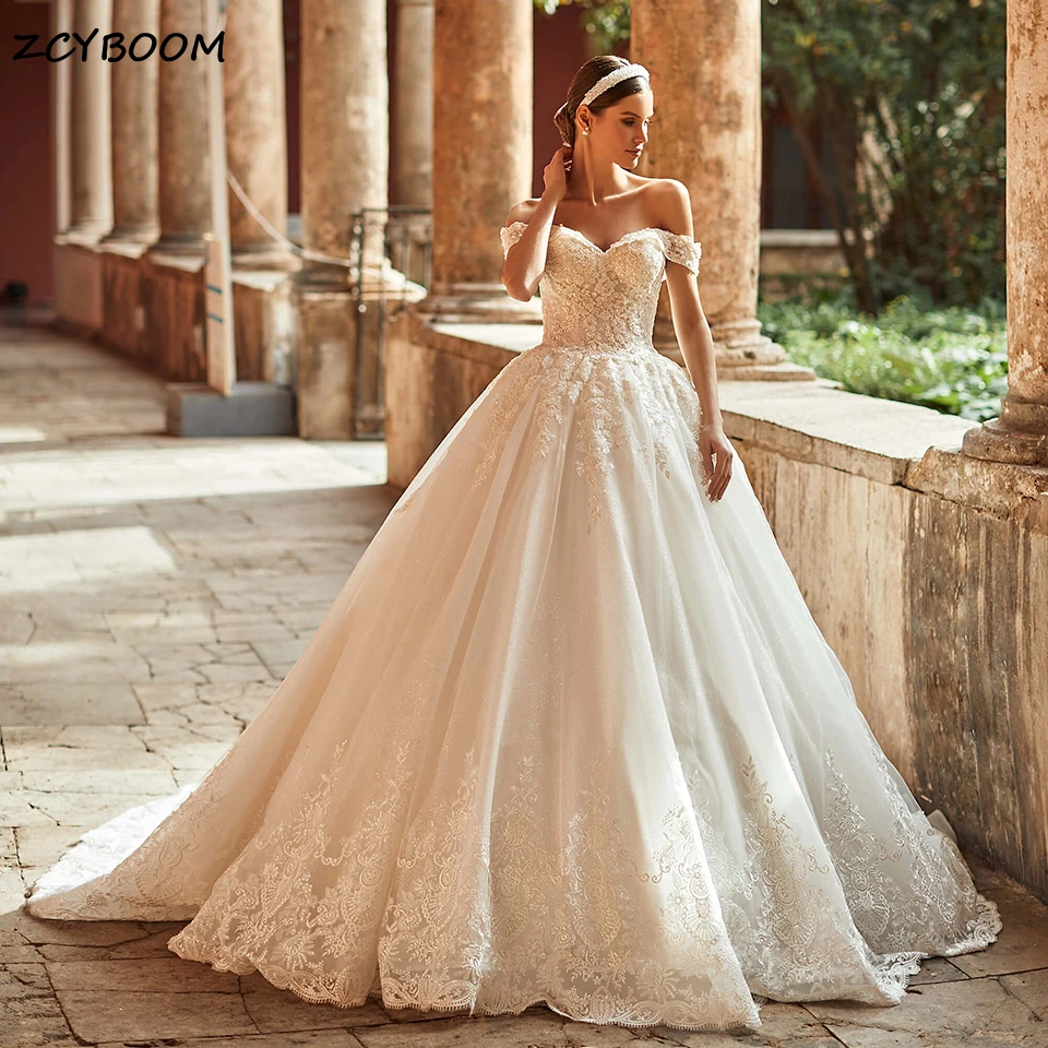 Robe de mariée trapèze en Tulle, épaules dénudées, avec des Appliques magnifiques, de luxe, chérie, perles, princesse, à lacets, pour femmes, 2025