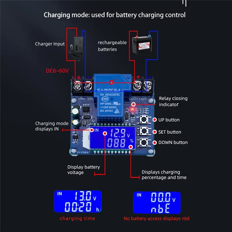 A95I-XY-CD63L 30A Battery Charge Discharge Controller Low Voltage Cut Off Switch Undervoltage Overvoltage Protection Display