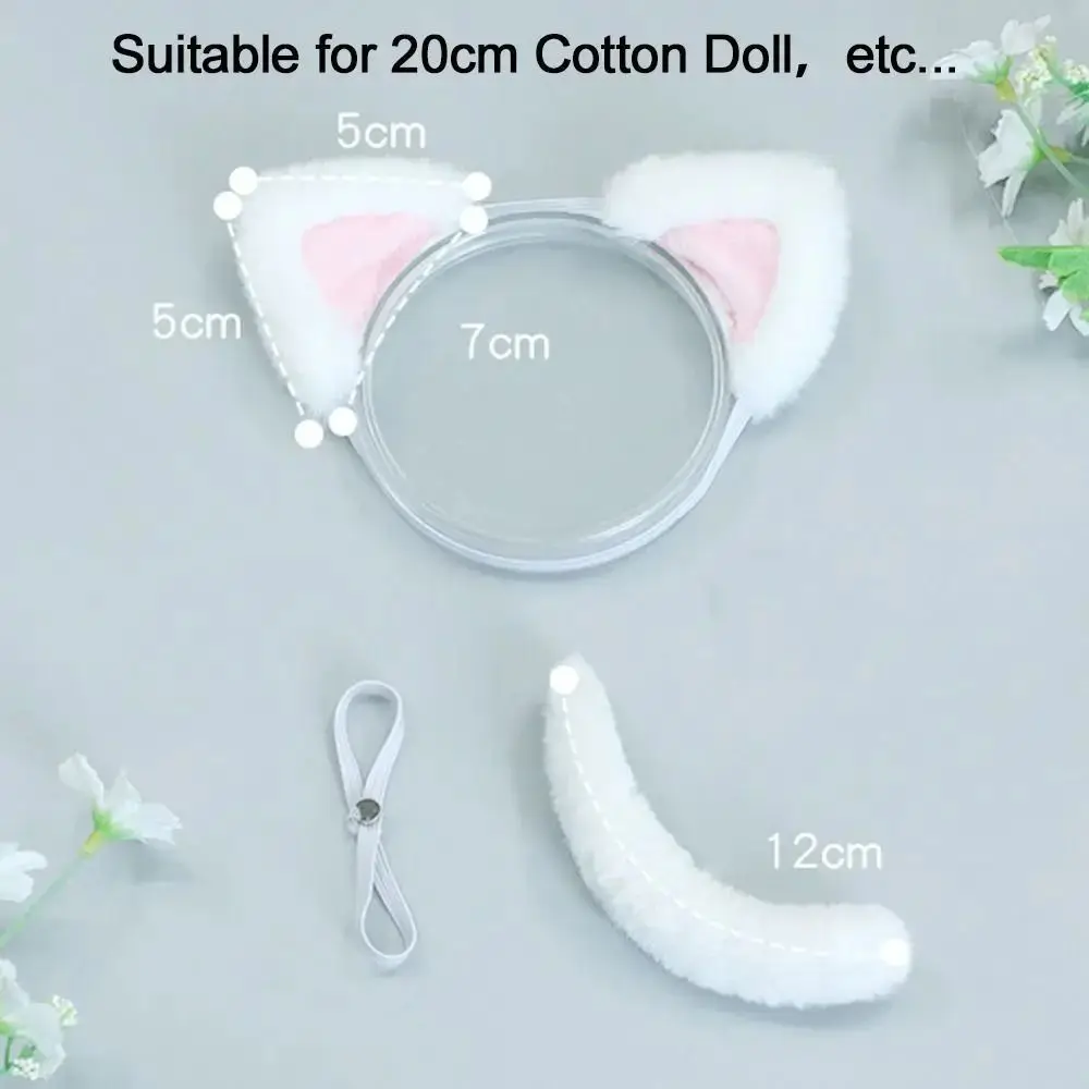 Headband Doll Cat Ears Tail Cat Ear Hairy Tail 20cm Plush Doll Headwear Dress Up Hair Decor Cotton Doll Animal Ear