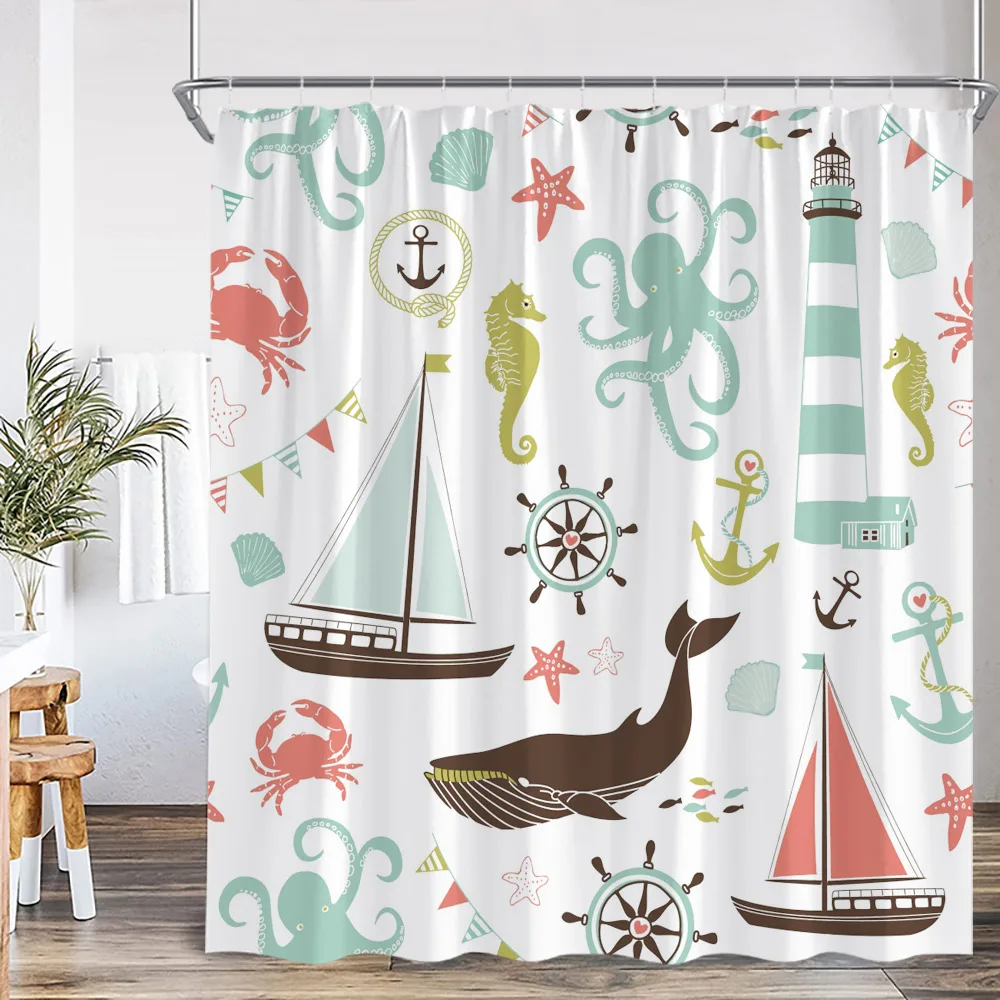 Cartoon Kids Bath Curtains Birds Rainbow Unicorns Cute Cats Fish Funny Animals Bathroom Decortaion Shower Curtain with Hooks