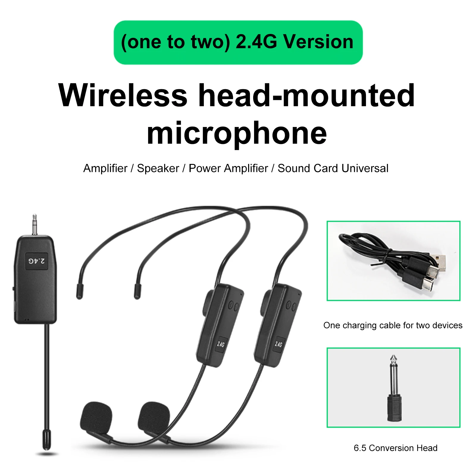 

Wireless Microphone System with Receiver Head Handheld Mics Type-C Charging Head-Mounted Microphones Set for Teacher Tour Guides