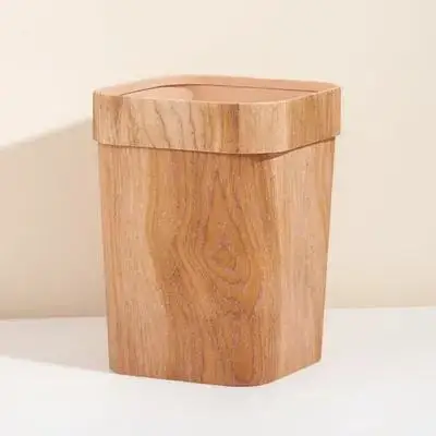 

Large Capacity Wood Grain Trash Can Plastic Household Waste Basket Office Bathroom Garbage Container Multi-Function