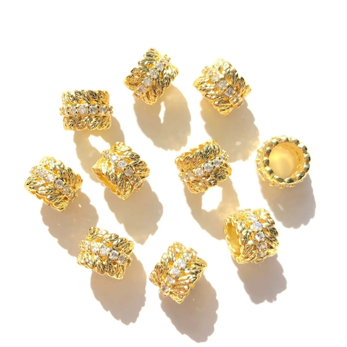 20pcs Zirconia Pave Wheel Spacer Gold-Plated Big Hole Rondelle Beads for Girl Bracelet Necklaces Jewelry DIY Making Findings