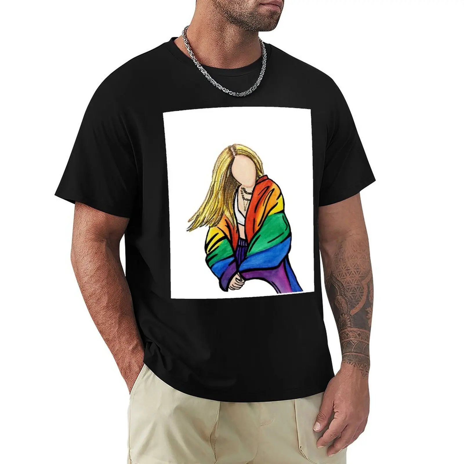 

Rainbow pride art- Hayley Kiyoko pride flag illustration T-Shirt oversize t-shirts man korean fashion mens t shirts