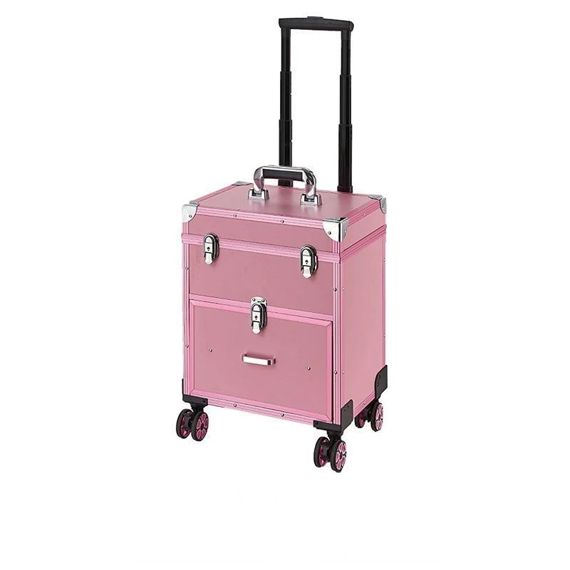 Valise de voyage rose à roulettes, organisateur de cosmétiques, boîte à bagages ABS + PC, maquillage professionnel, valise à roulettes de grande capacité