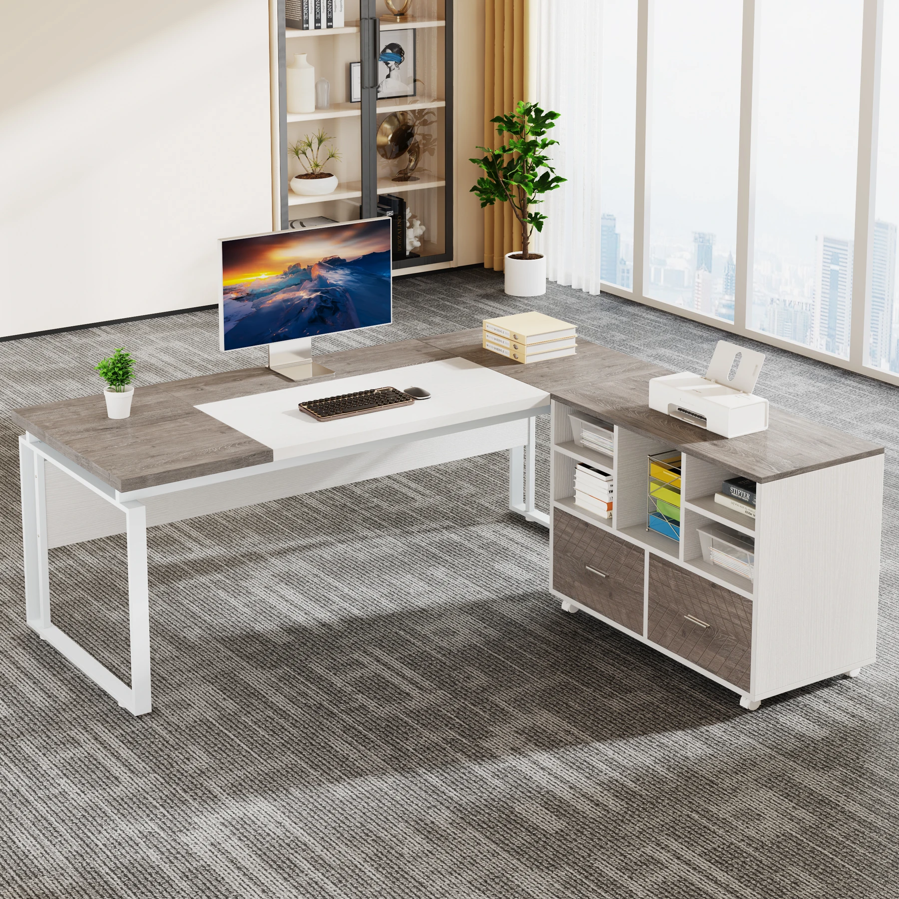 Tribesigns L-Shaped Desk with Drawers, 63