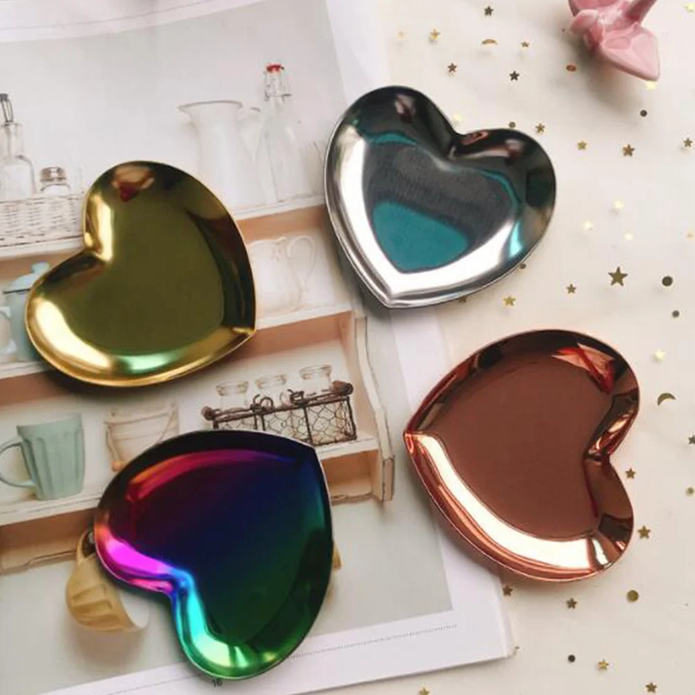

Heart Shaped Jewelry Tray Stainless Steel Golden Organizer Plate Ring Holder Functional Storage Display for Wedding Anniversary