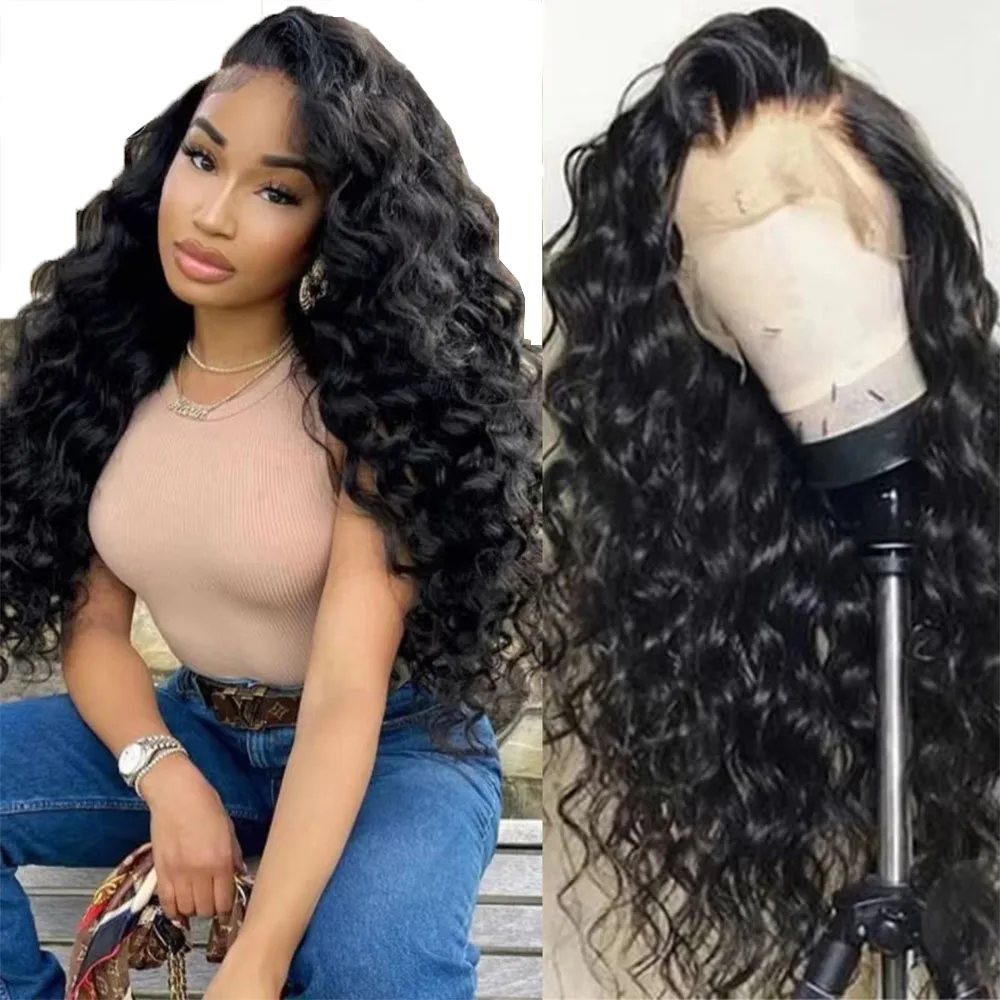 Curly Human Hair Wigs 13x4 Lace Front Wig 13x6 HD Lace Frontal Wig 250 Density Natural Black Water Wave Wig Pre Plucked Brazilian Remy Hair For Black Ladies