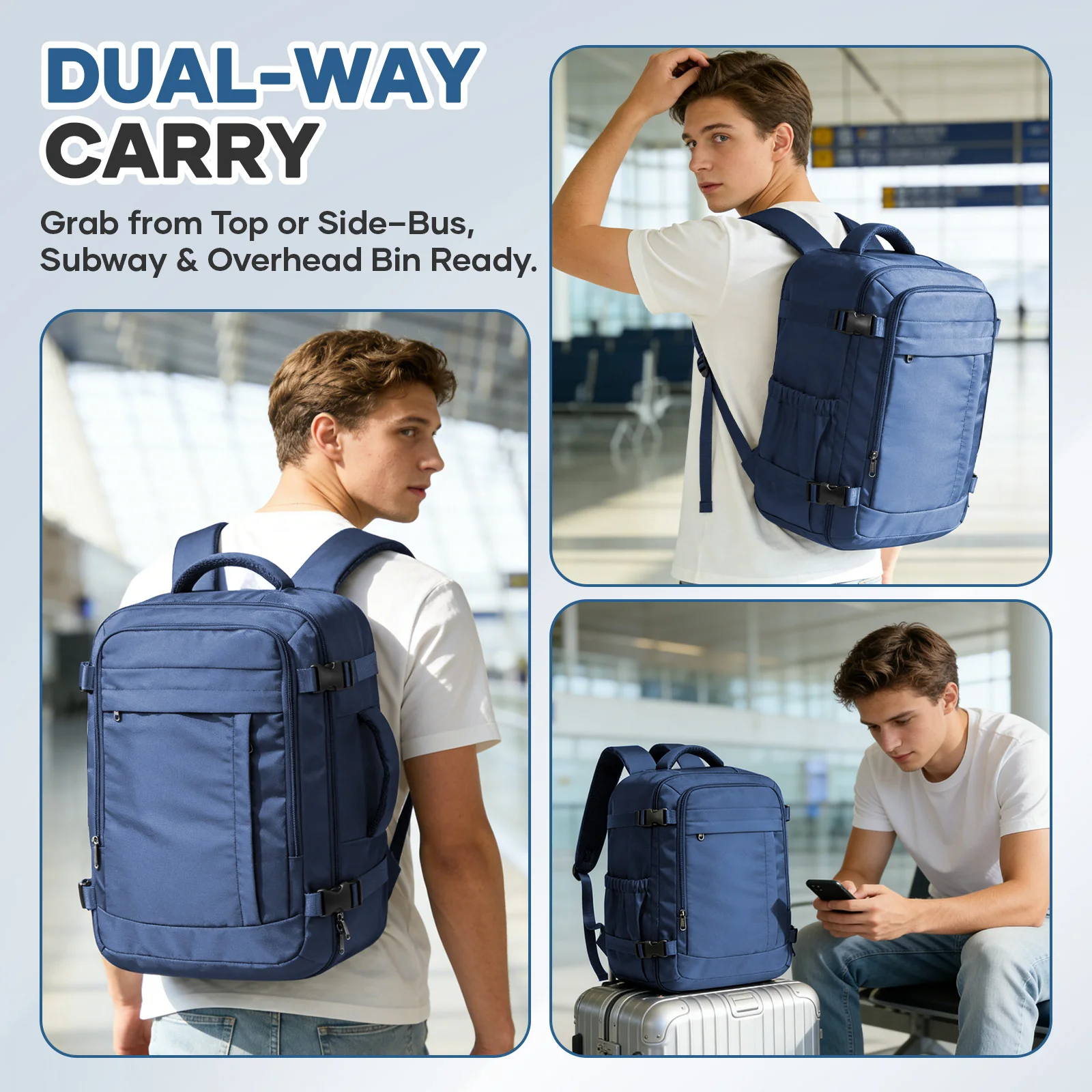 حقائب Ryanair Cabin مقاس 40 × 30 × 20 حقيبة ظهر للسفر تحت المقعد، حقيبة ظهر مريحة للرجال في الهواء الطلق حقيبة ظهر للأعمال حقيبة تخزين للكمبيوتر المحمول