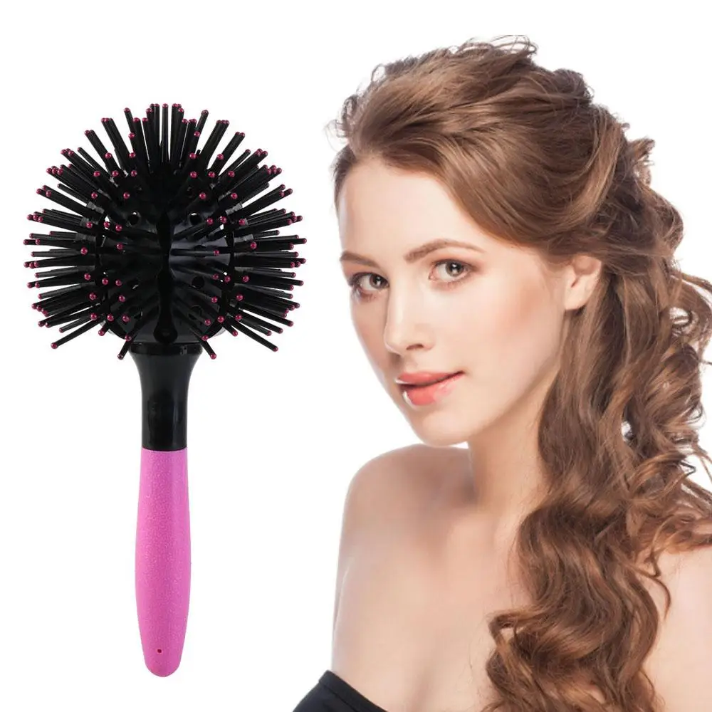 Plastic 3D Round Hair Brushes Comb Pink Heat Resistant 360 Degree Ball Hairbrush Anti-Static Massage Round Curly Hair Comb Salon