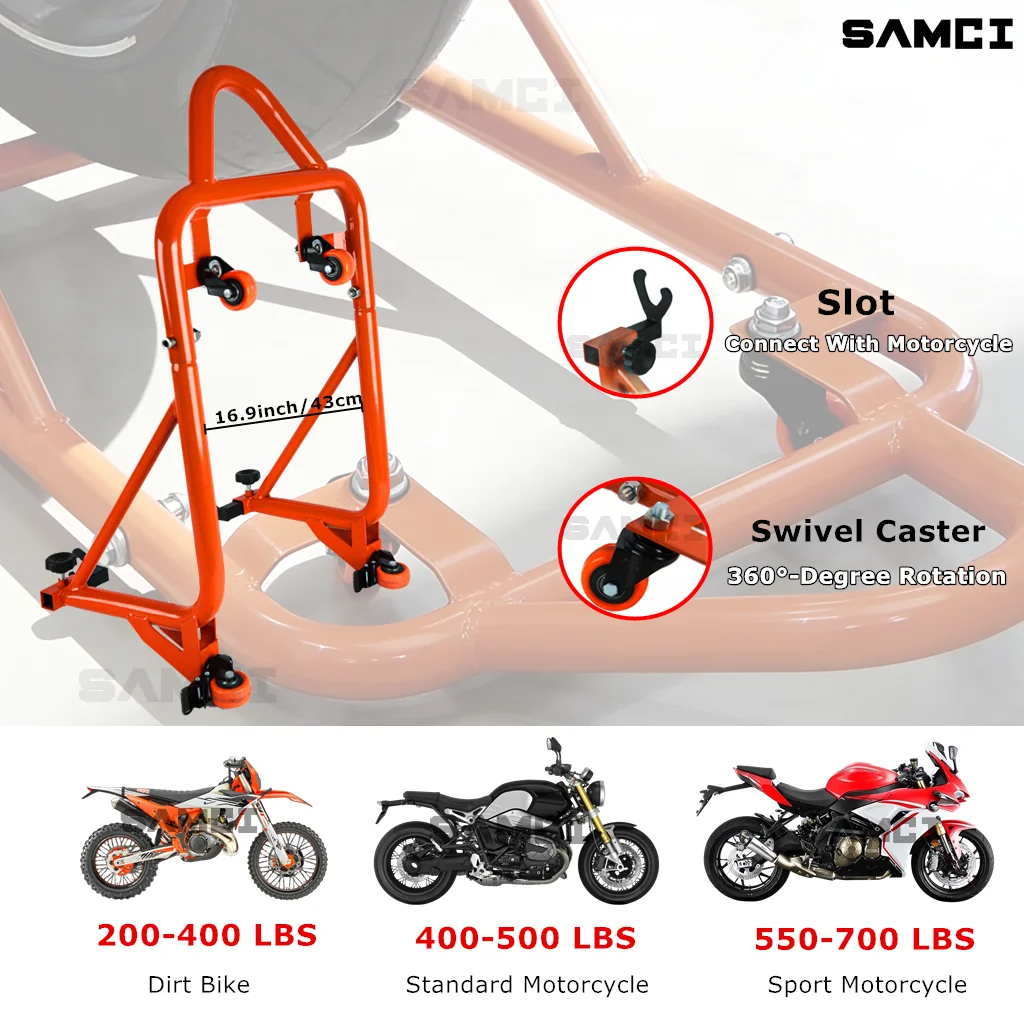 Motorcycle Stands Rear Wheel Support Universal Tire Repairing Tool Dual-Fork Stand Rear U+L Fork Swingarm Spool 360°-Caster