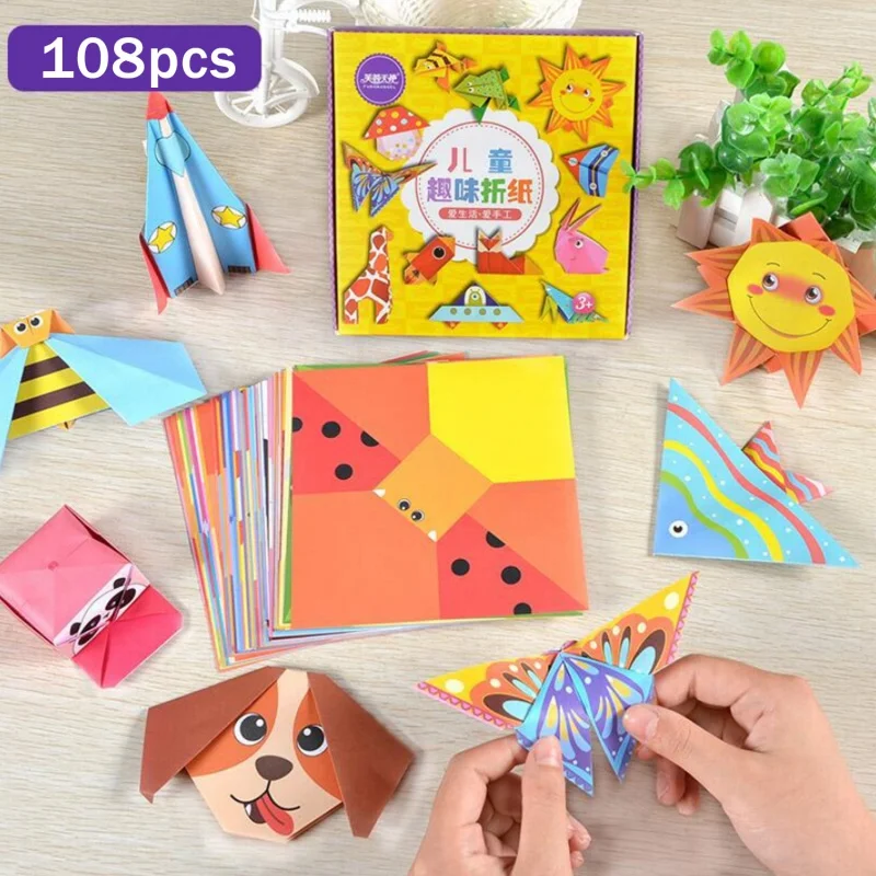 108 Sheets Kids Children Origami Folding Paper for Kindergarten Nursery School DIY Crafts Art Projects Early Educational Toy