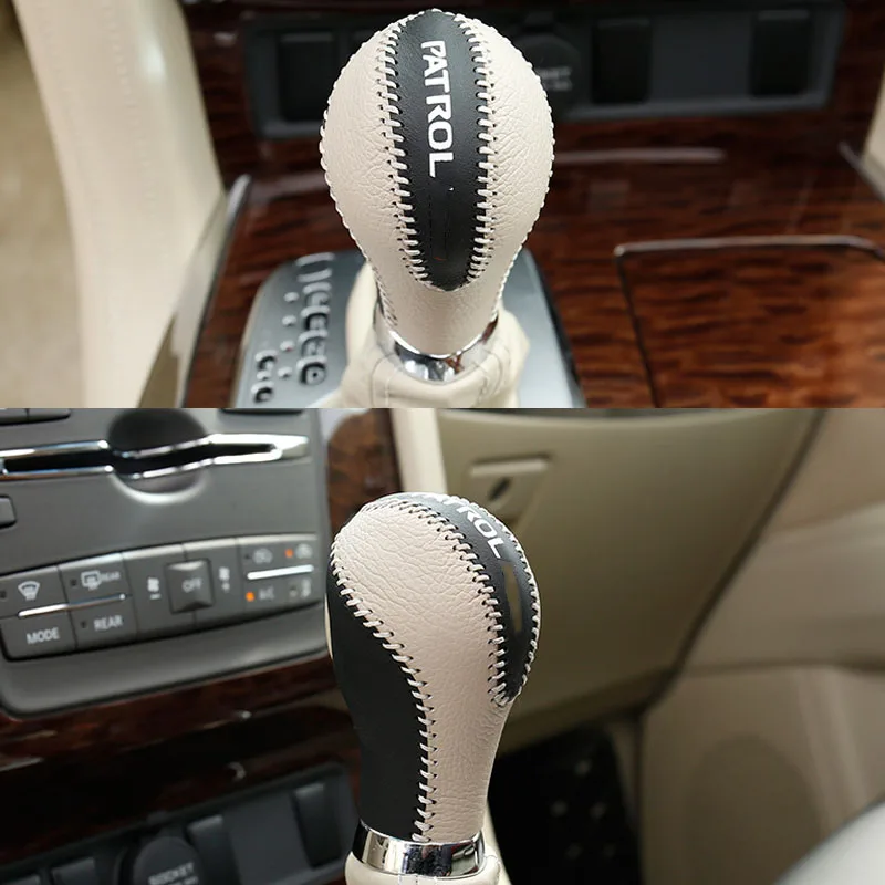 2013-2021  Hand Sewing Leather Car Gear Knob Protective Cover For Nissan Patrol Y62 Accessories