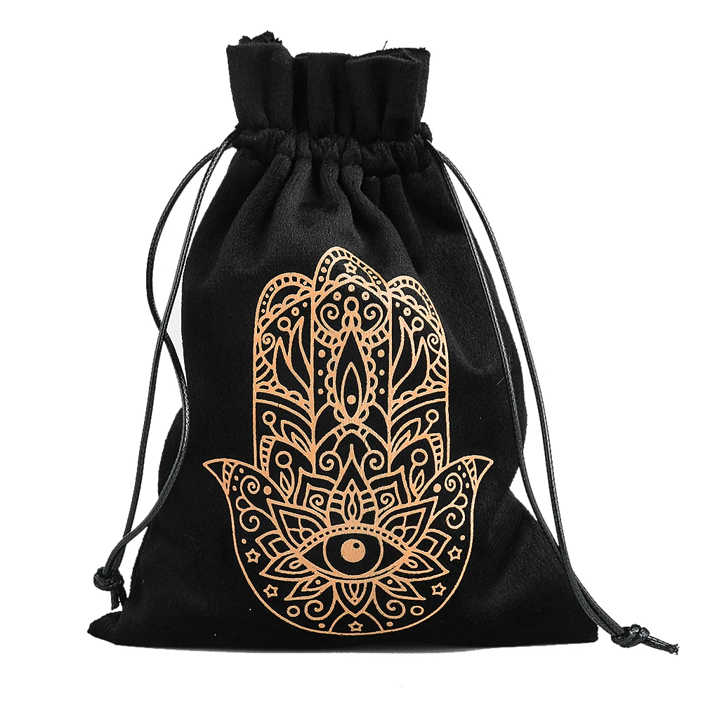 Tarot Black Velvet Drawstring Organiser Bag Hamsa Hand Jewelry Crystal Gift Packaging Bags for Necklace Earrings Storage Decor