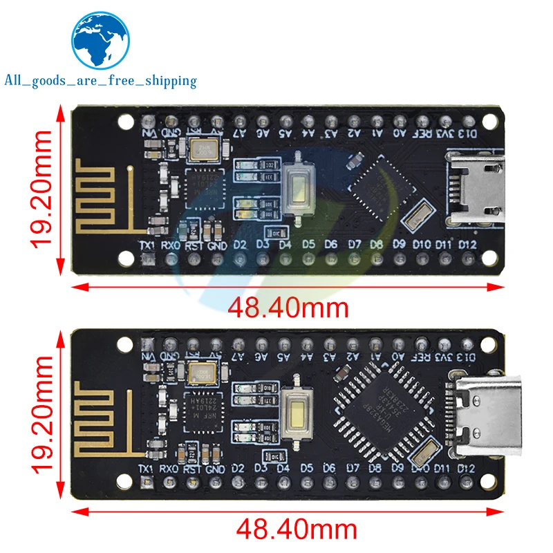 Imagem -06 - Tzt Rf-nano para Arduino Nano V3.0 Placa Micro Usb Nano Atmega328p Qfn32 5v 16m Ch340 Integra Nrf24l01 Mais 2.4g sem Fio