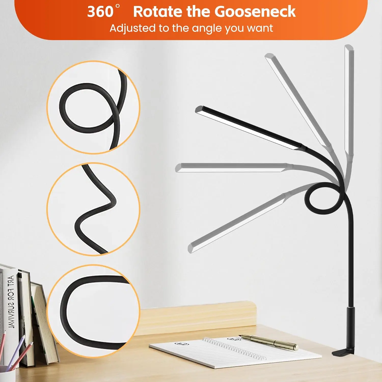 مصباح مكتبي LED مع مشبك مكتب 360 ° مصباح عمل مرن معقوفة 3 ألوان يعتم ضوء القراءة للعناية بالعين لمكتب الدراسة المنزلية #4