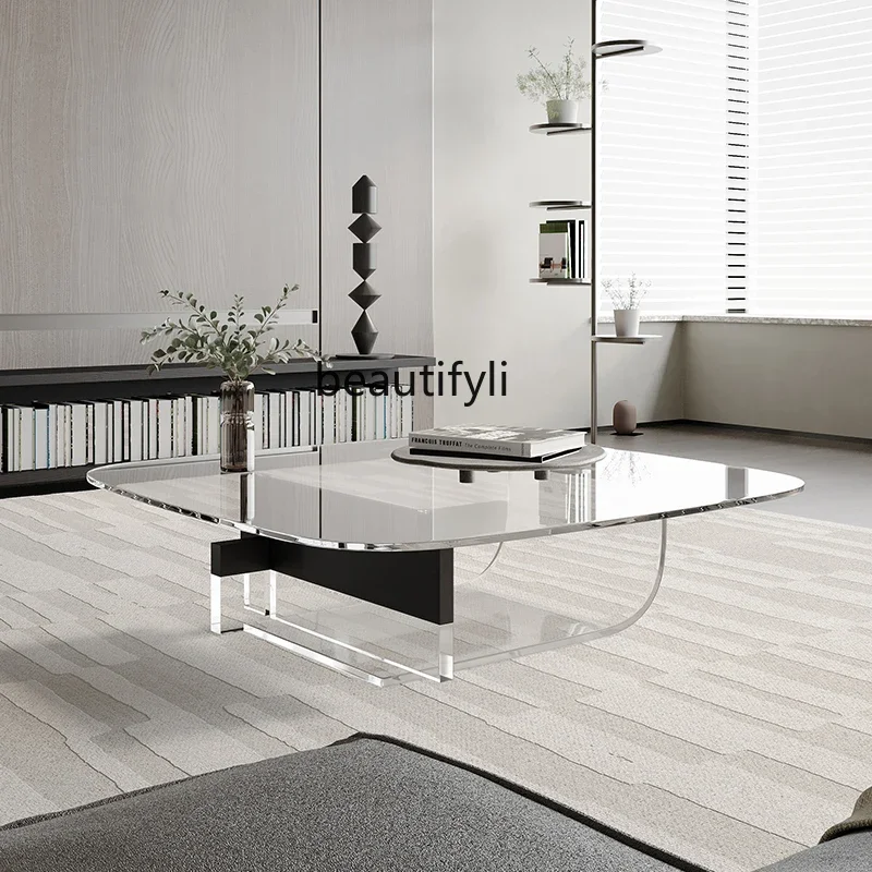 Italian minimalist suspended glass coffee table acrylic living room home modern simple coffee table