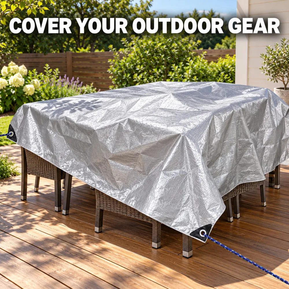 Zoe Waterproof Tarp With 20 Cm Ground Stakes And 5 M Tie Down Rope For Securing Outdoor Covers PE Tarpaulin With Grommets For Patio Furniture Firewood And Yard Equipment