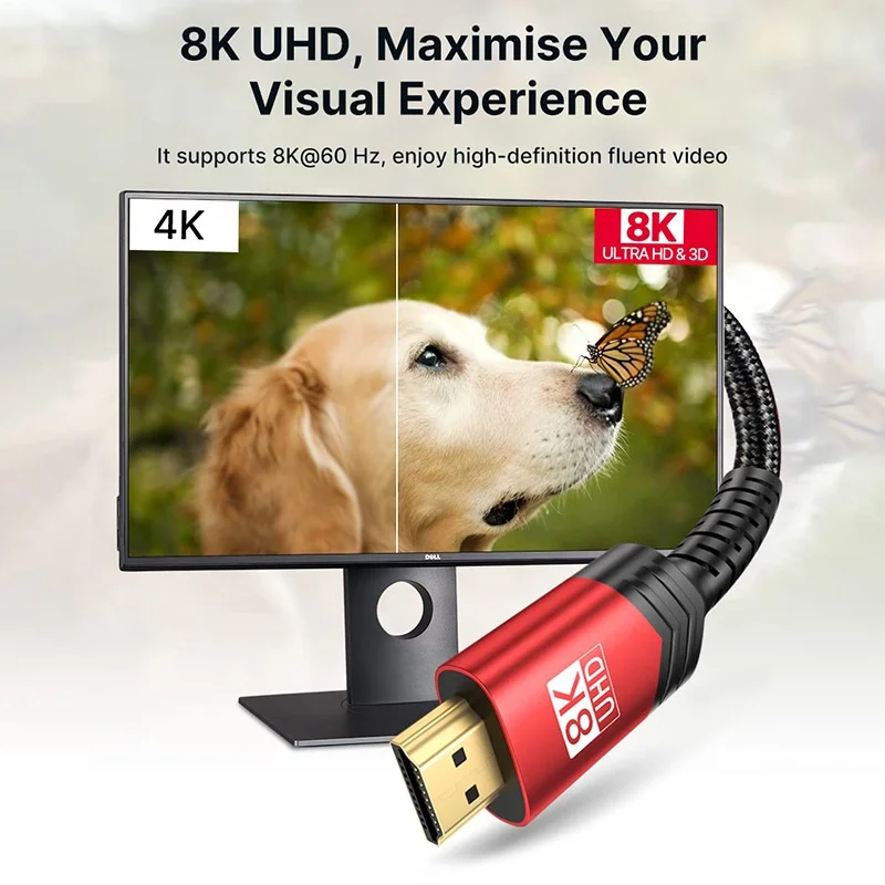 Custom Made 8K 2.1V 48Gbps HDMI To HDMI TV 8K 60Hz 4K 120Hz Resolution HDMI Cables red color