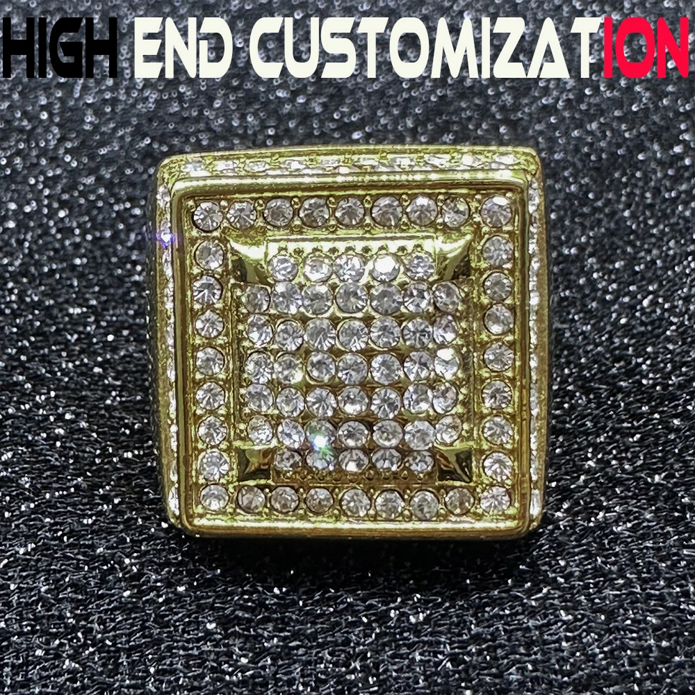 New hip-hop domineering ring, luxurious 18K gold plating, diamond inlay, suitable for street gangs, nightclub parties