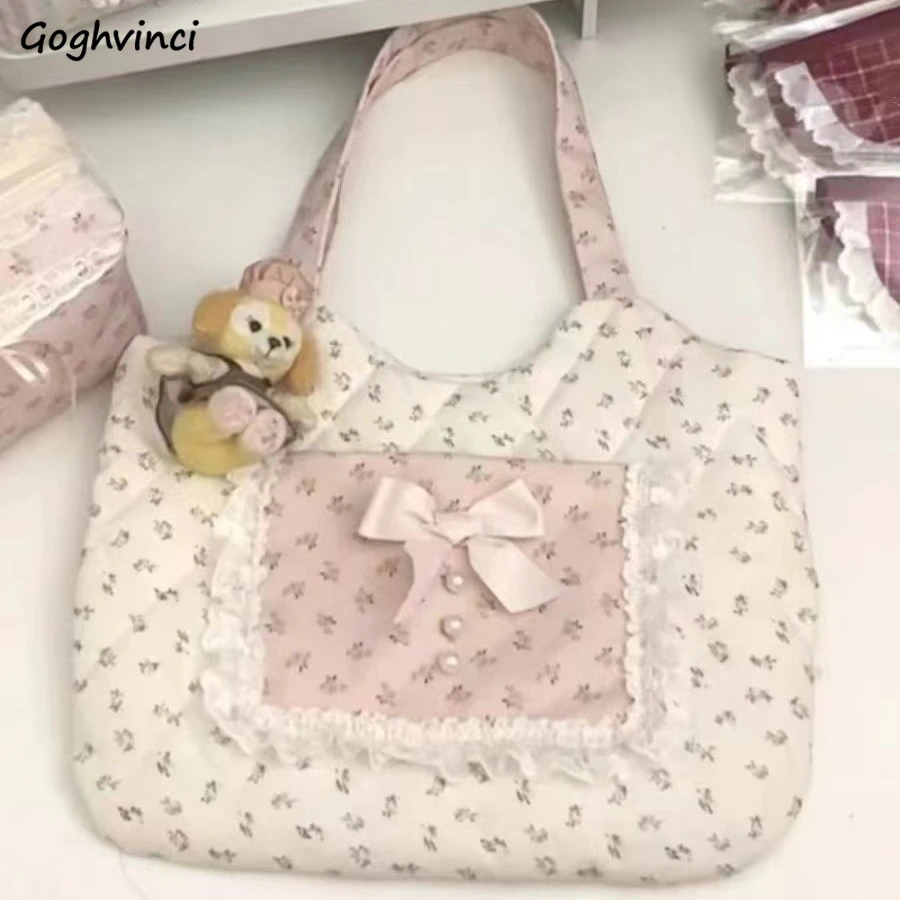 Torby na ramię o dużej pojemności damskie wzornictwo kokardki słodkie wszystkie mecze koreańskie modne torebki Harajuku Preppy Tote Bag Bolsos Ins