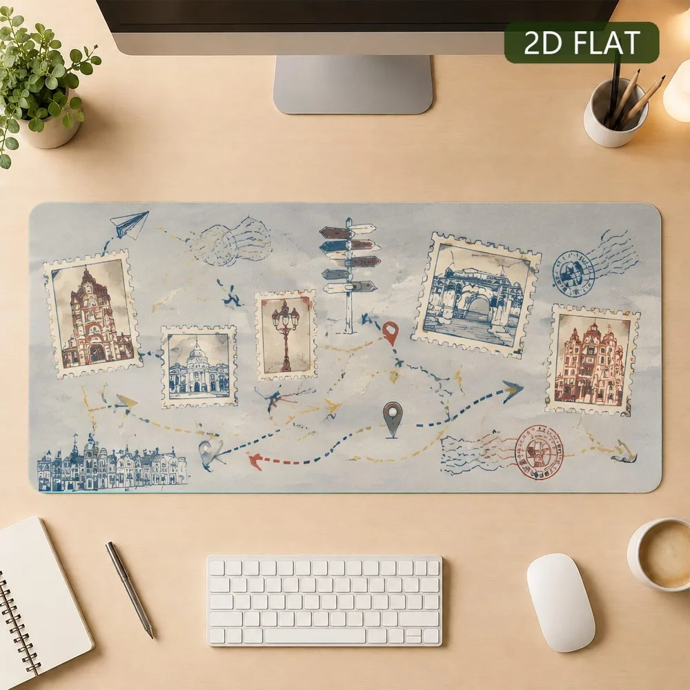 European landmark travel postcard collage, anti-slip base for computer desktop, home office use desk accessories tapis de souris