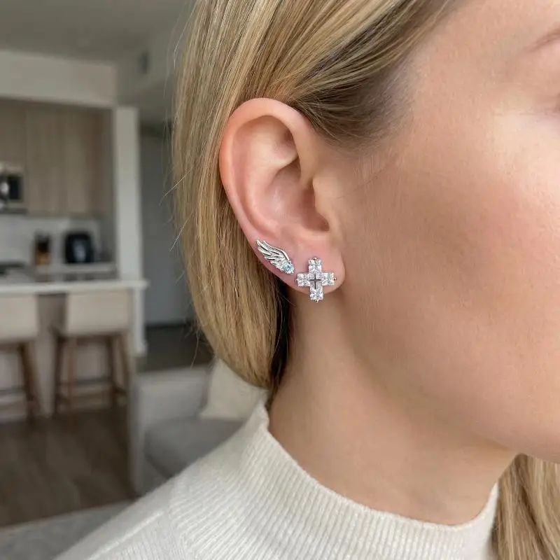 Shiny  Angel Wing Earrings for Women Trendy Stud Set Fashion Jewelry Accessories for Gifting