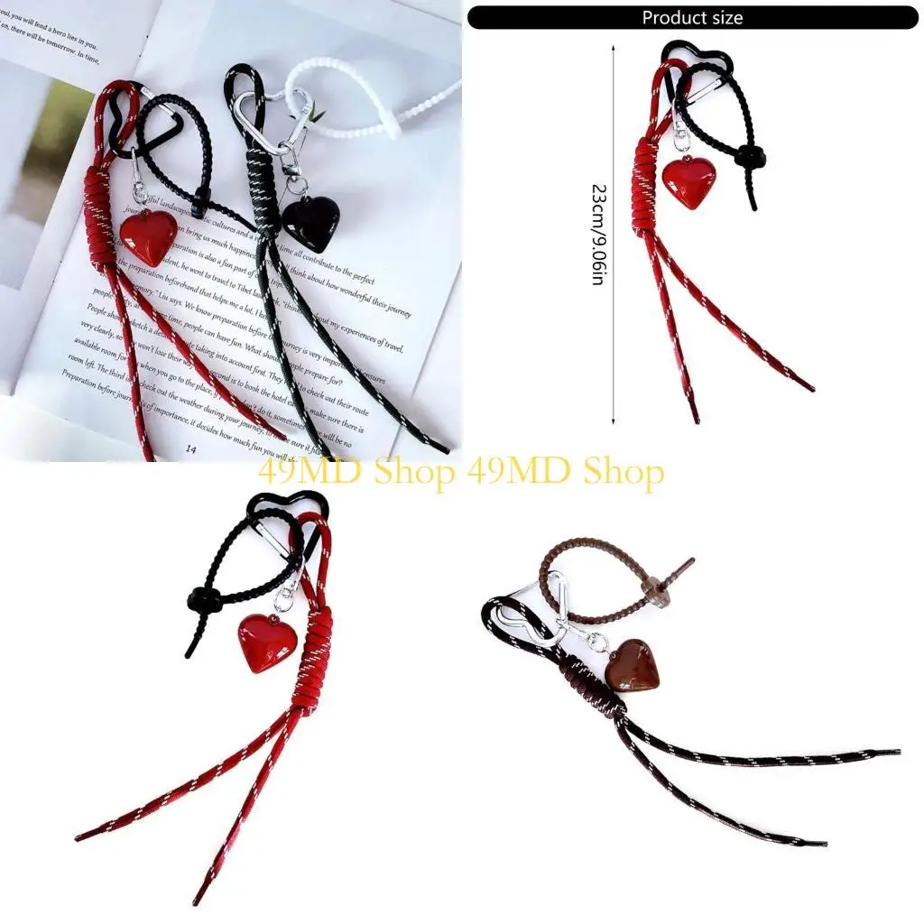 

49MD Lovely Heart Keychain Braided Rope Keyring Bag Charm Handbag Charm Bag Pendant Ornaments Car Keychain Decorations