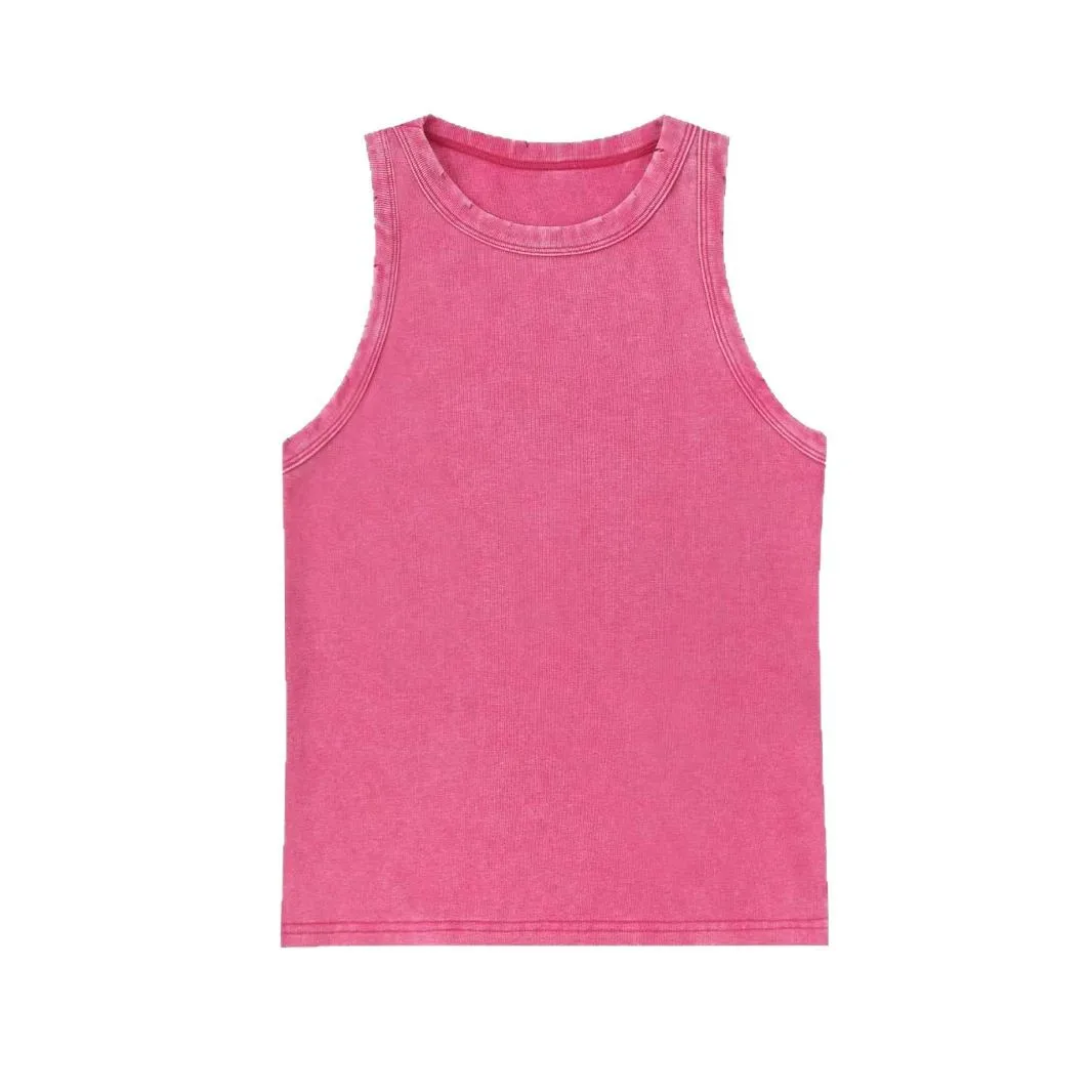 2025 Primavera y novedad de verano 240G chaleco antiguo Retro americano estilo puro deseo Spice Girl chaleco Jersey ajustado